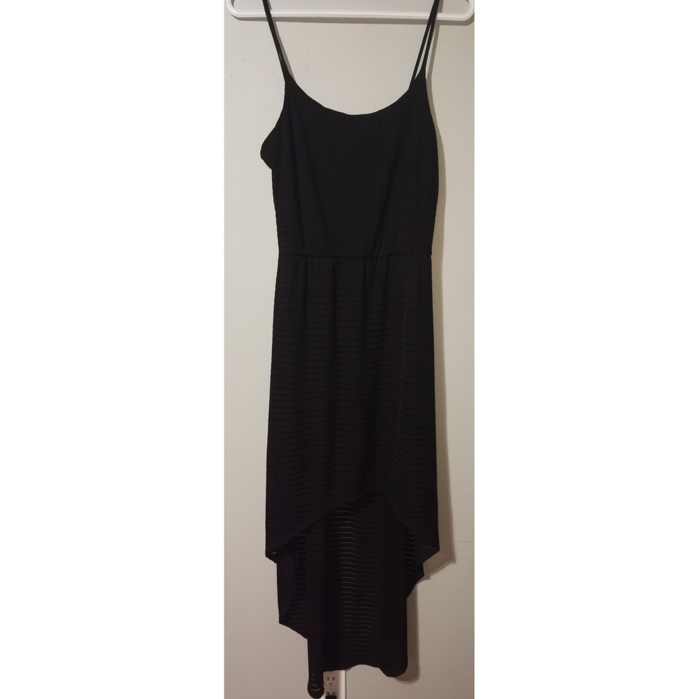 Aqua Black Textured High Low Spaghetti‎ Strap Dress L Sleeveless Ribbed RN62571